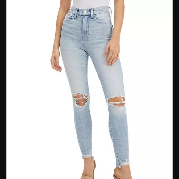 Good American Denim - Good American Good Waist Distressed Jeans In Blue675 sz 20
